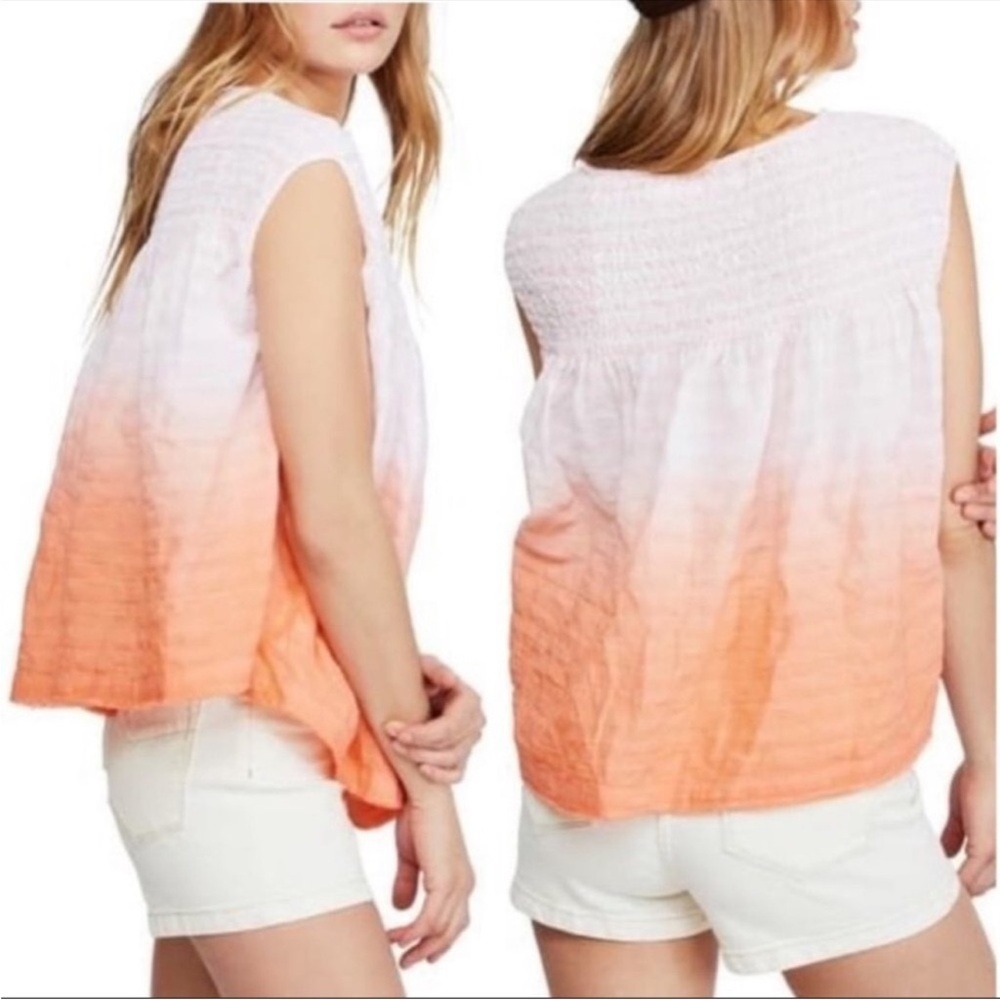 Pristine Free People Little Bit Of Something Ombré Pink Combo Blouse Size: L - Picture 3 of 10